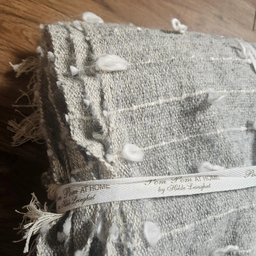Pom Pom at Home Hilde Leiaghat Throw Blanket‎ 60x88 Tufted Fringe Woven Gray NWT